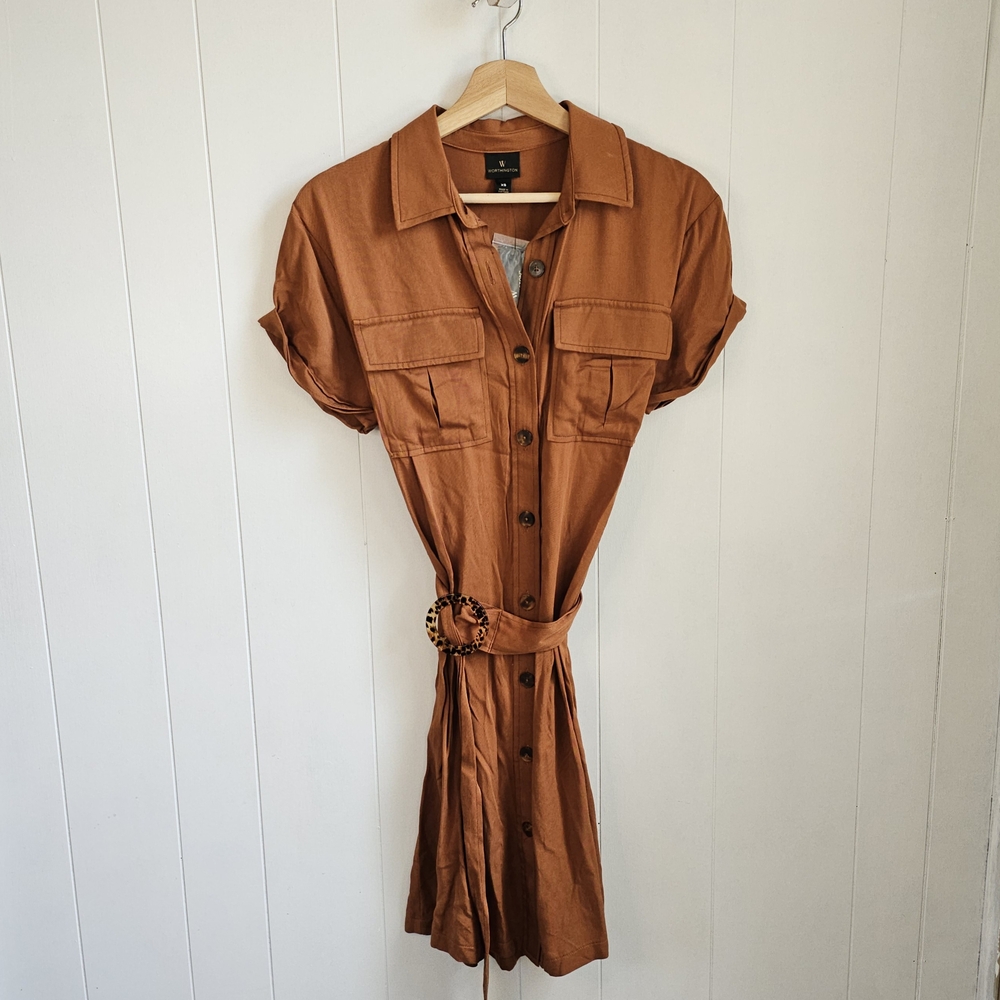 ☆ WORTHINGTON Spiced Brown Safari Shirt Dress
